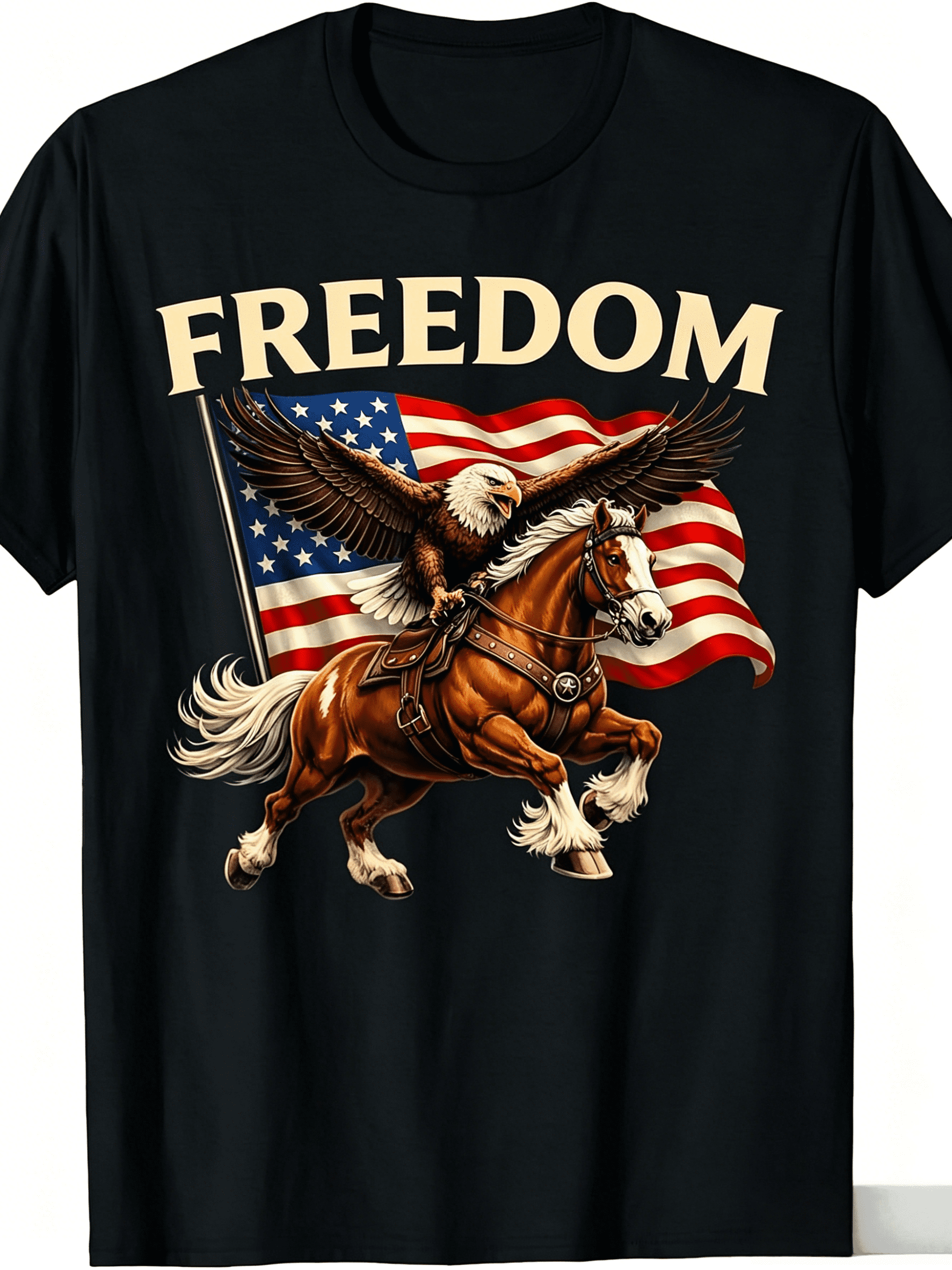 Vintage Western Bald Eagle Riding Cowboy Horse American Flag Patriotic T-Shirt, Retro USA Fourth of July Graphic Tee Gift for Men Women
