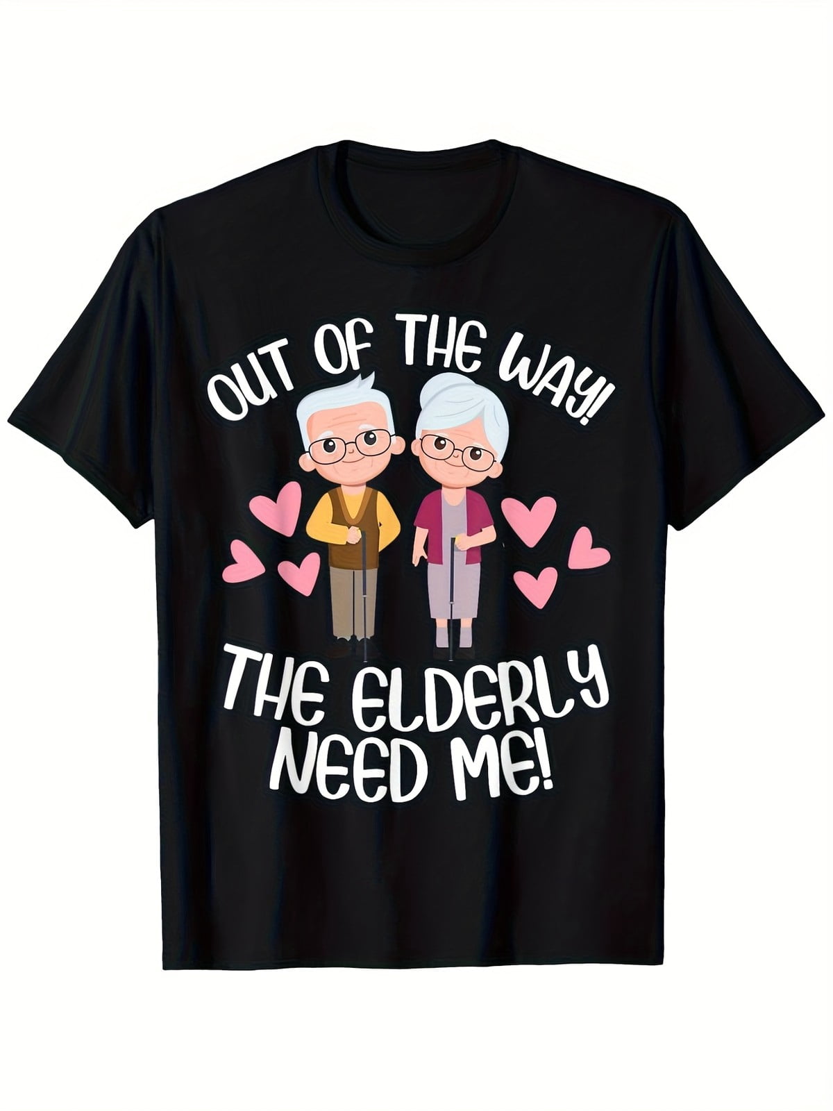 Out Of The Way The Elderly Need Me Funny Caregiver Graphic Tee for Men Women, CNA Nursing Home Worker Short Sleeve T-Shirt, Casual Crew Neck Top for Healthcare Gift