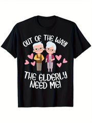 Out Of The Way The Elderly Need Me Funny Caregiver Graphic Tee for Men Women, CNA Nursing Home Worker Short Sleeve T-Shirt, Casual Crew Neck Top for Healthcare Gift