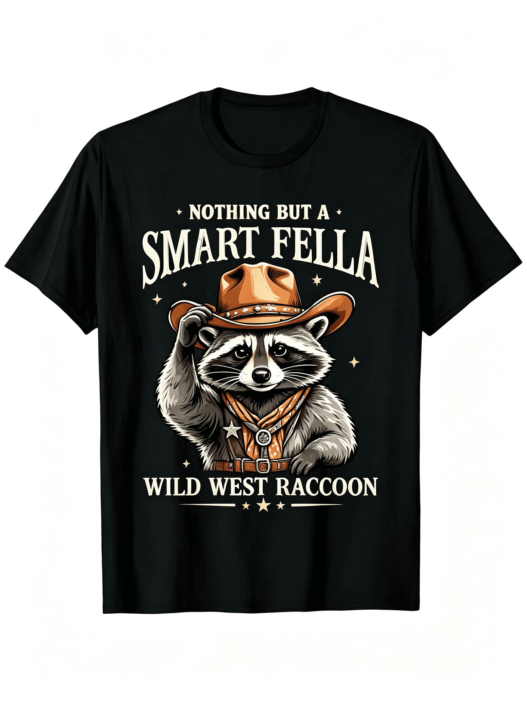 Wild West Cowboy Raccoon Graphic T-Shirt Nothing But A Smart Fella Western Country Animal Casual Crew Neck Short Sleeve Tee