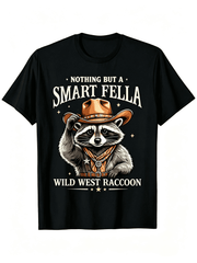 Wild West Cowboy Raccoon Graphic T-Shirt Nothing But A Smart Fella Western Country Animal Casual Crew Neck Short Sleeve Tee