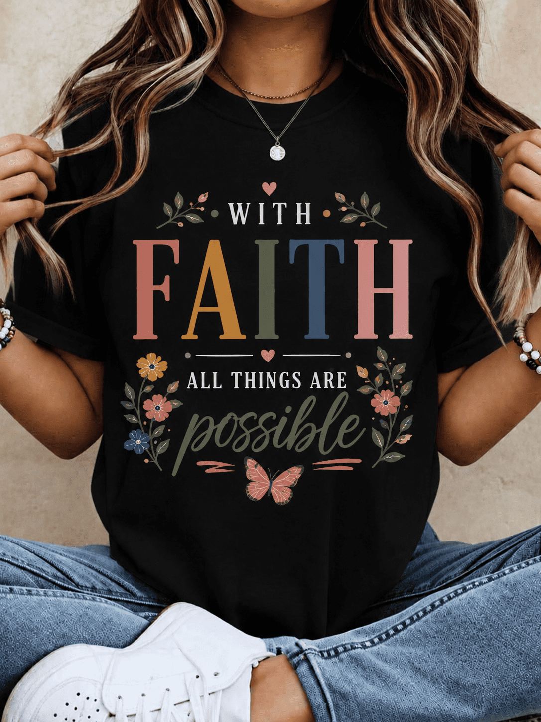 With God All Things Are Possible Floral Leopard Print T Shirt Women Christian Inspirational Quote Cute Summer Top White Casual Tee
