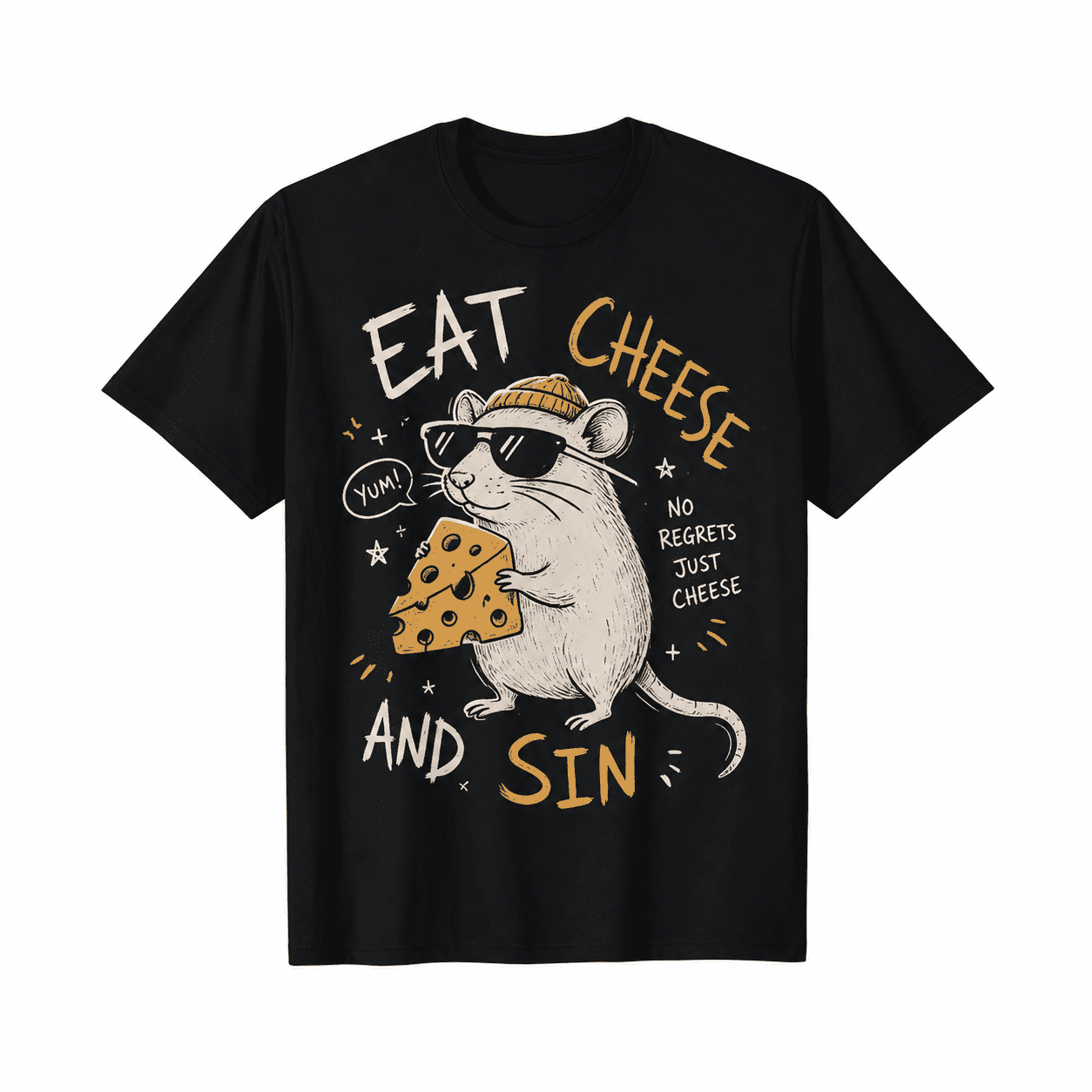 Women Men Funny Mouse Eat Cheese Graphic T-Shirt, Crew Neck Short Sleeve Casual Tee, Vintage Cartoon Rat Print Lightweight Top for Daily Holiday Summer Outfits