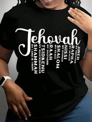 Women' S Jehovah Print Black TShirt, Crew Neck, Casual Cotton Tee