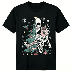 Women Spooky Holiday Graphic T‑Shirt, Sorta Merry Sorta Scary Skeleton Christmas Casual Short Sleeve Top