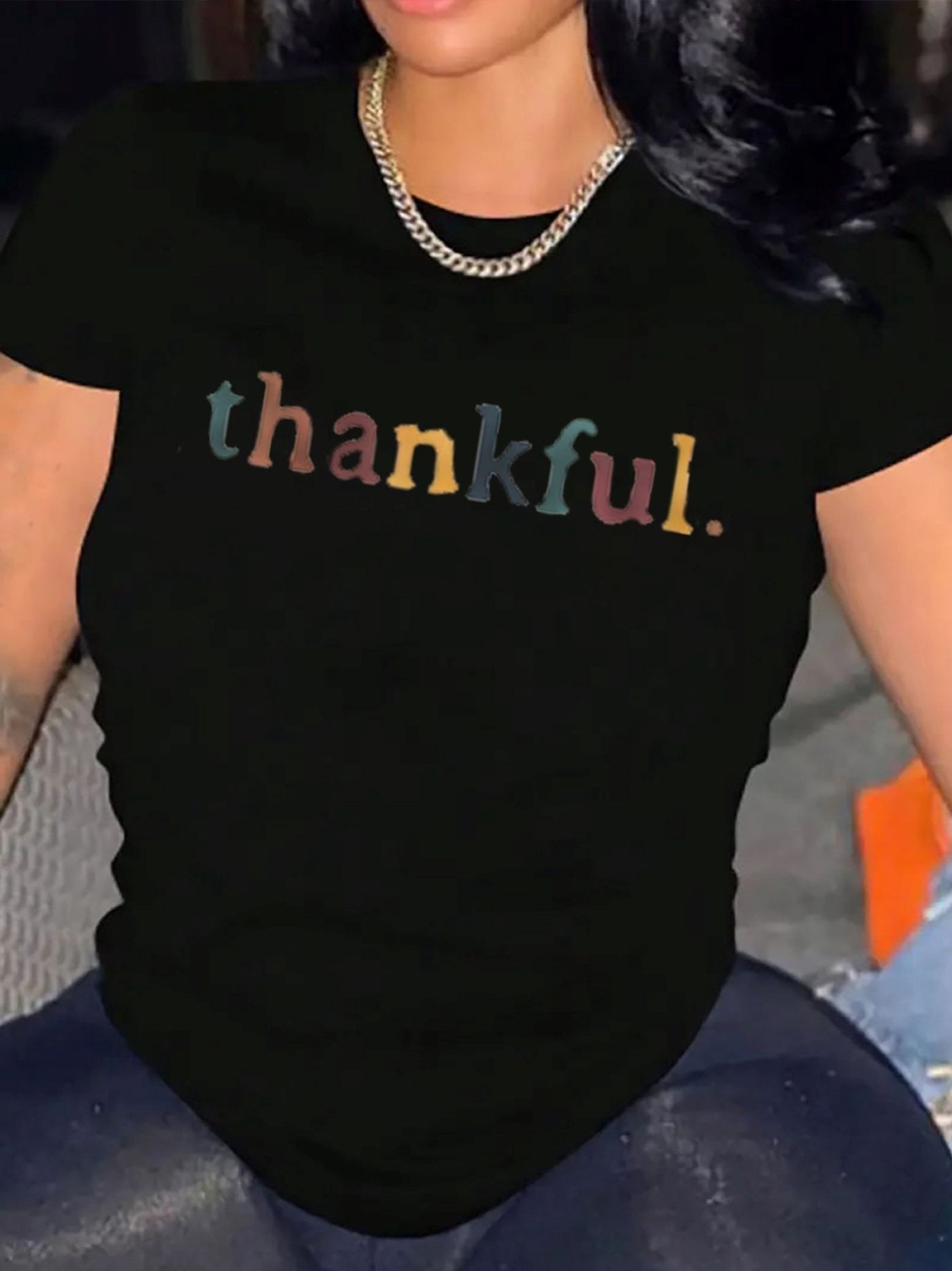 Women Thanksgiving Holiday Printed T‑Shirt, Thankful Vintage Letter Graphic Crew Neck Short Sleeve Top