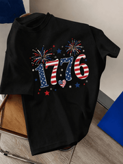 Women's 1776 Patriotic Graphic T-Shirt, American Flag Fireworks Independence Day Short Sleeve Tee