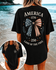 Women’s American Flag Bow Graphic T-Shirt 1776 Patriotic Summer Casual Tee
