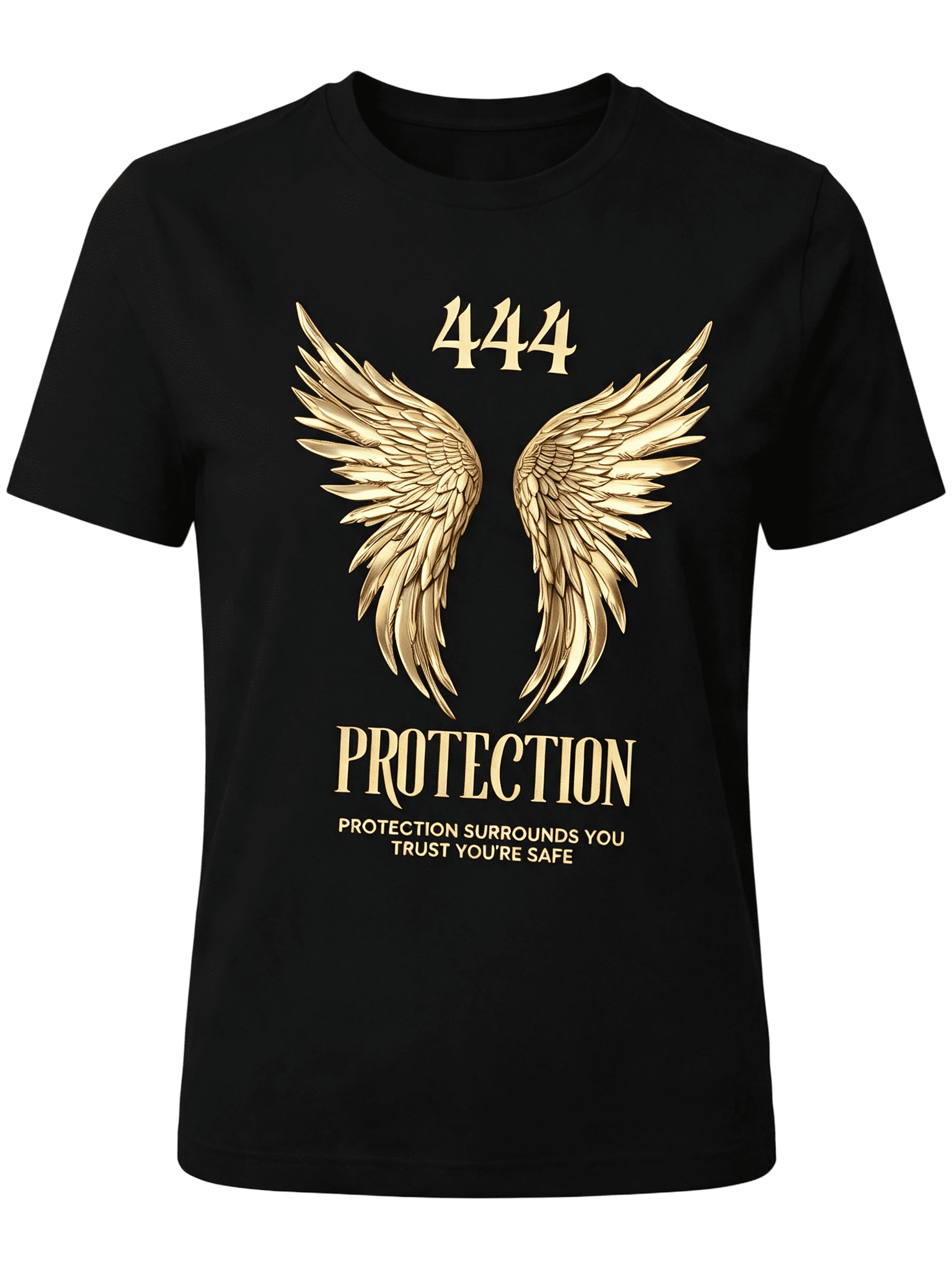 Women's Angel Number 444 Protection Golden Angel Wings Graphic Crew Neck T-Shirt Casual Short Sleeve Top