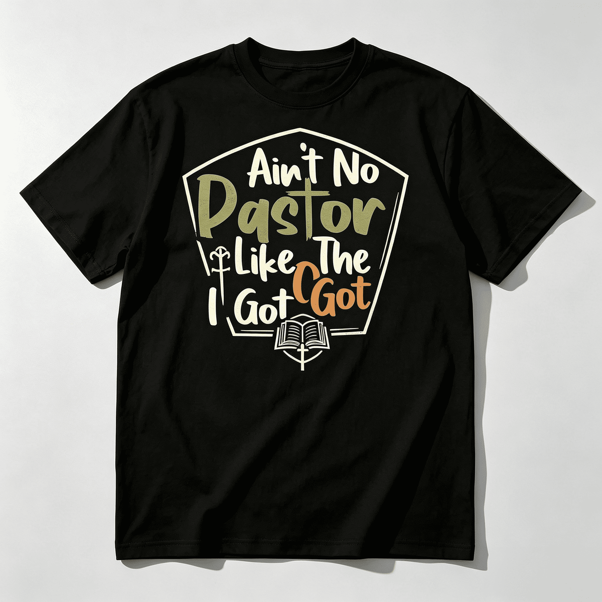 Women's Black Faith Based Pastor Apparel Tee, Ain't No Pastor Like The One I Got Religious Cross Print Short Sleeve Crewneck Tshirt, Casual Soft Cotton Top for Church Daily Outfit