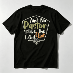Women's Black Faith Based Pastor Apparel Tee, Ain't No Pastor Like The One I Got Religious Cross Print Short Sleeve Crewneck Tshirt, Casual Soft Cotton Top for Church Daily Outfit