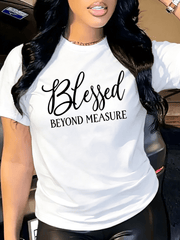 Women's Blessed Beyond Measure Graphic T‑Shirt, Religious Faith Short Sleeve Crew Neck Casual Tee