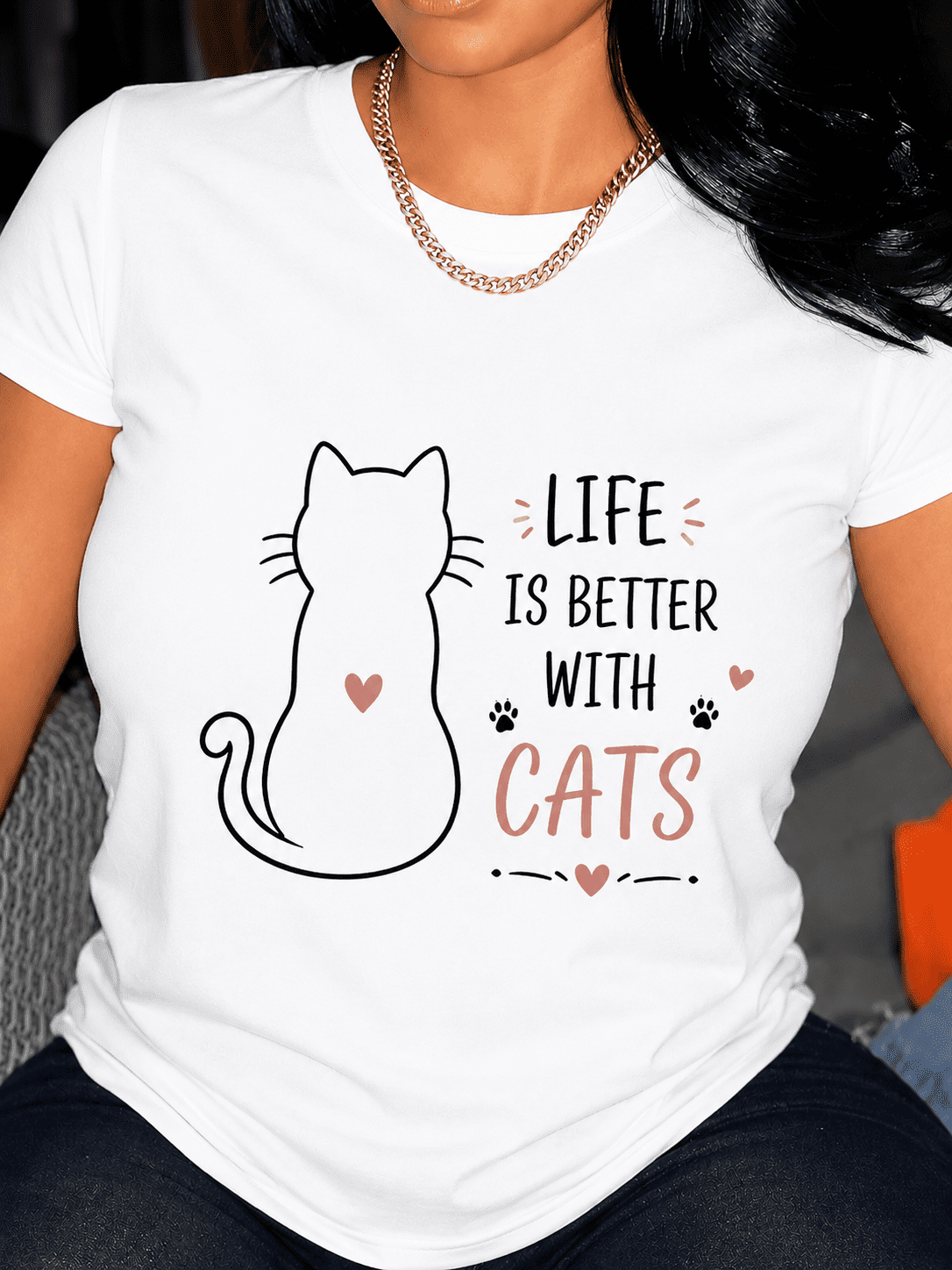 Women's Cat Lover Graphic T-Shirt Life Is Better With Cats Casual Short Sleeve Crew Neck Tee