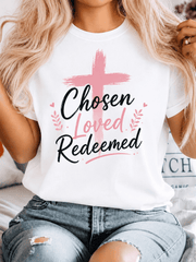 Women's Christian Cross Graphic T-Shirt, Inspirational Faith Print Crew Neck Short Sleeve Casual Tee for Everyday Wear