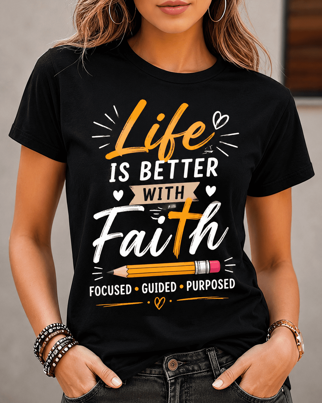 Women's Christian Faith Graphic T-Shirt, Life Is Better With Faith Inspirational Quote Tee, Casual Short Sleeve Religious Summer Top