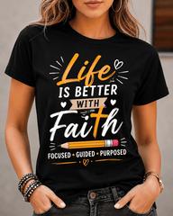 Women's Christian Faith Graphic T-Shirt, Life Is Better With Faith Inspirational Quote Tee, Casual Short Sleeve Religious Summer Top