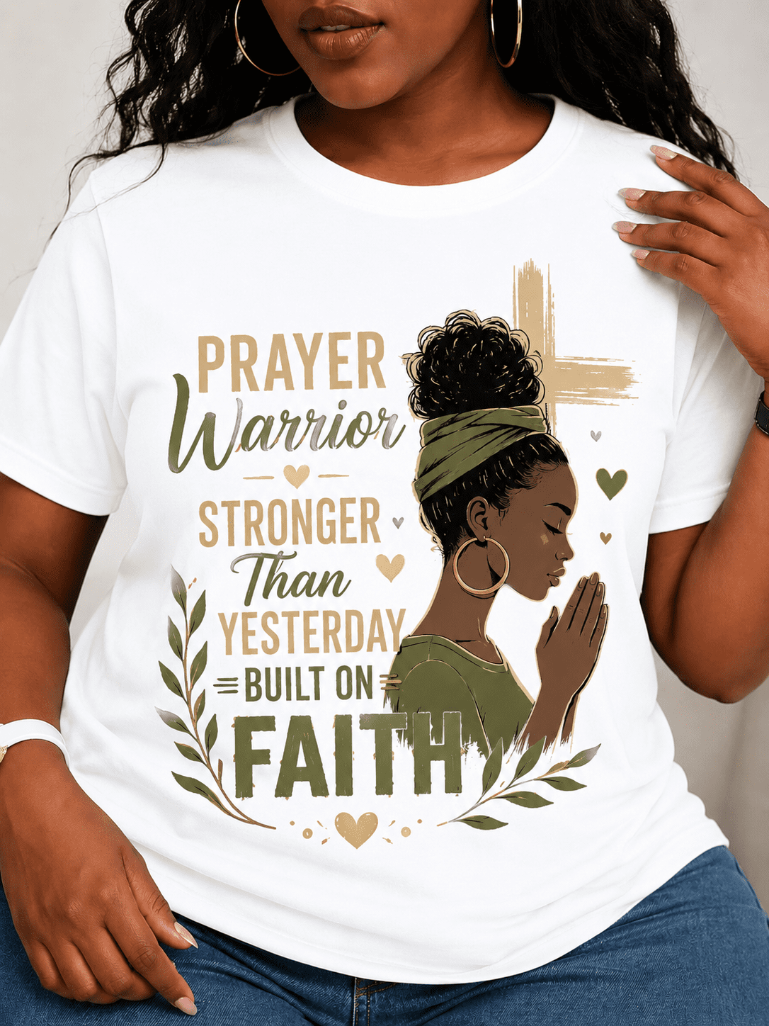 Women's Christian Faith Graphic Tee, Prayer Warrior Inspirational Shirt, Built on Faith Casual Crew Neck Cotton T-Shirt