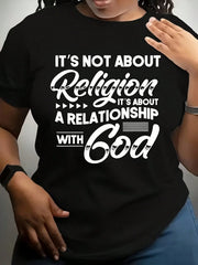 Women's Christian Faith T Shirt, Inspirational Relationship With God Graphic Tee, Religious Quote Short Sleeve Cotton Shirt, Casual Everyday Wear