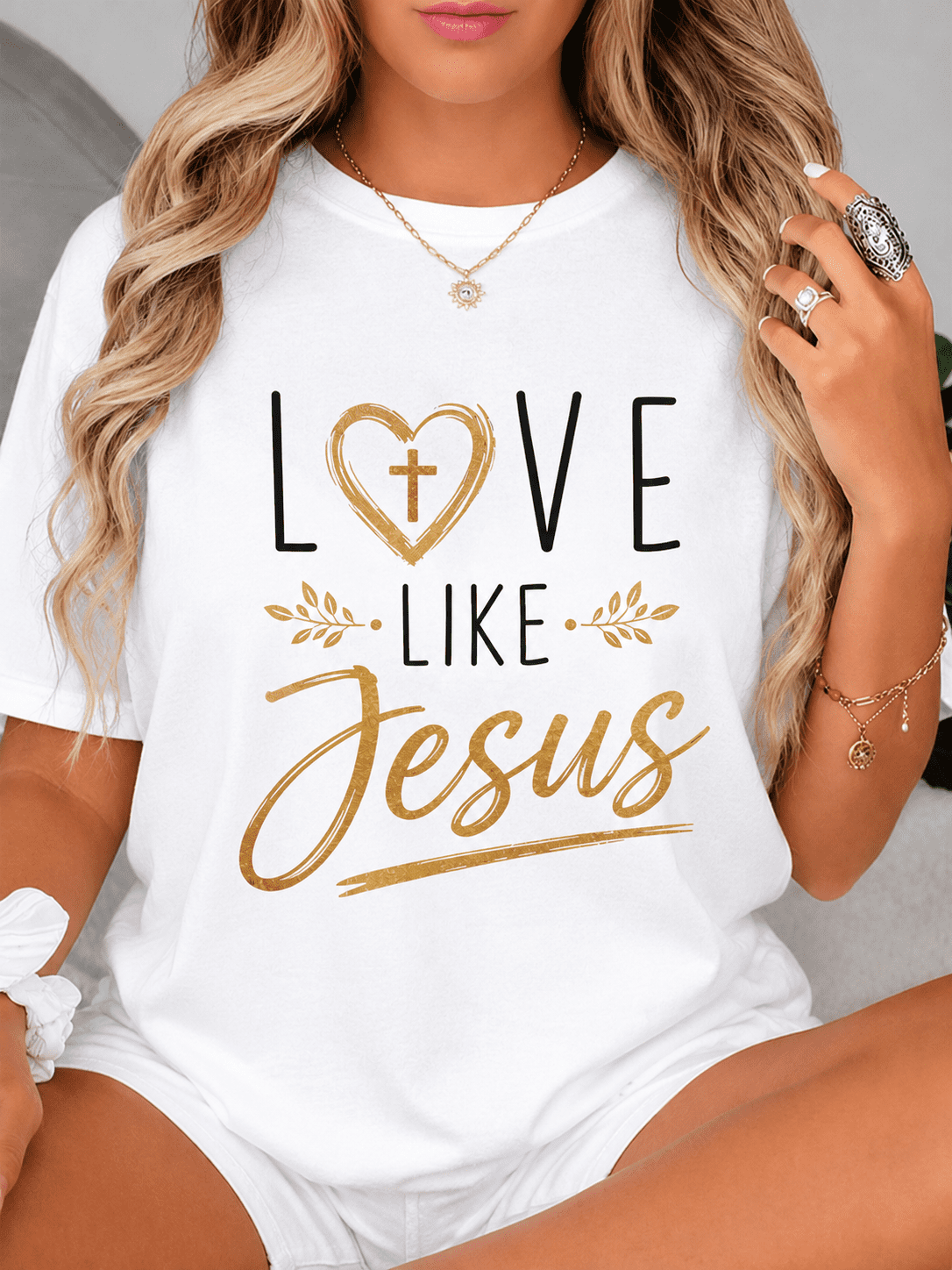 Women's Christian Graphic T-Shirt Love Like Jesus Faith Inspirational Short Sleeve Crew Neck Casual Summer Tee