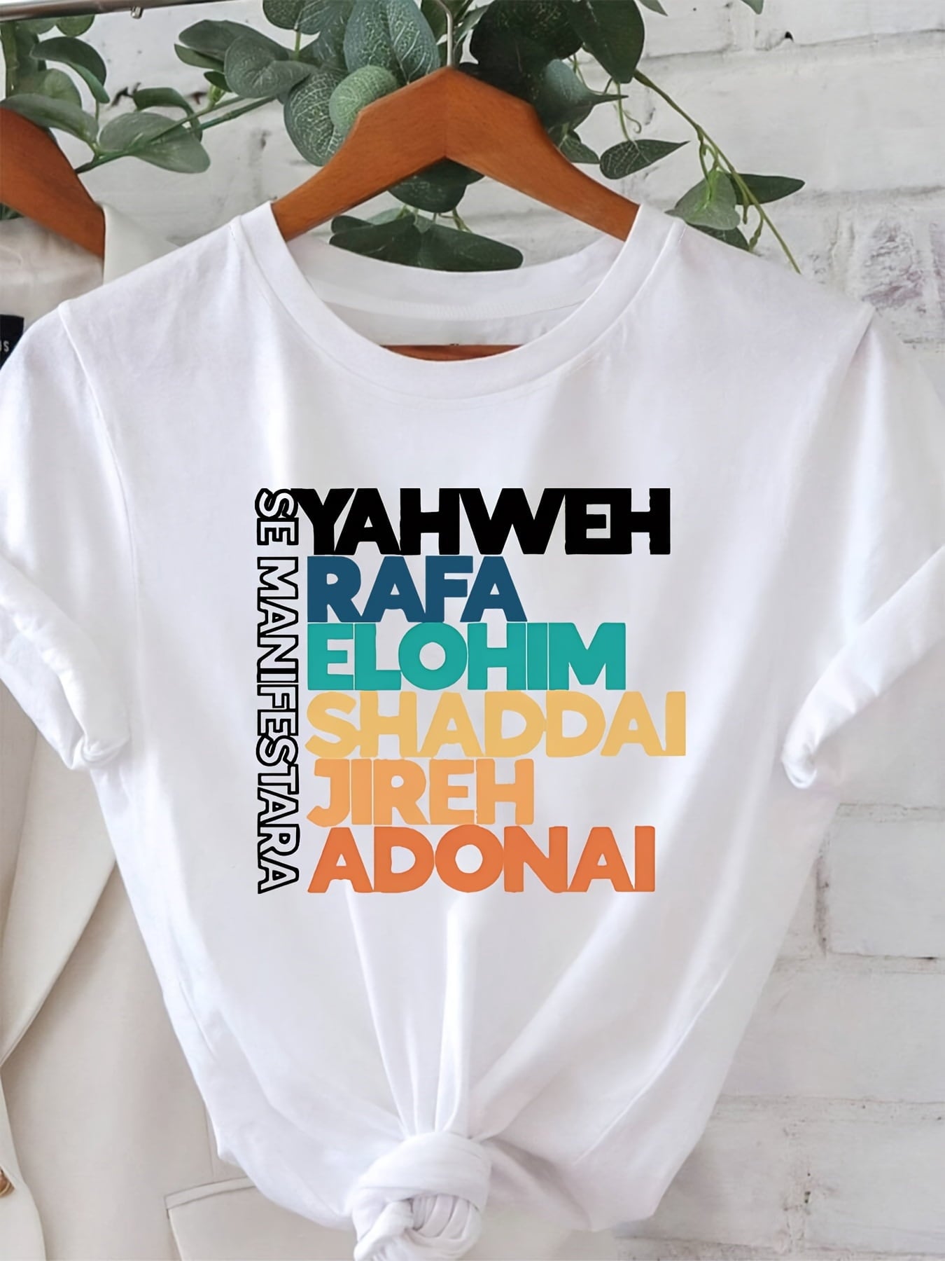 Women's Christian Graphic T-Shirt, Yahweh Names of God Print Tee, Faith Based Religious Crew Neck Short Sleeve Shirt, Inspirational Church Apparel, Soft Casual Top