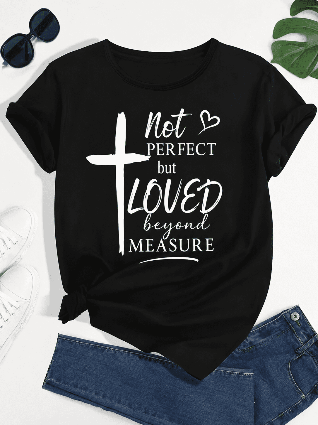 Women's Christian Inspirational Graphic T-Shirt, Faith Cross Print Crew Neck Short Sleeve Casual Tee for Everyday Wear