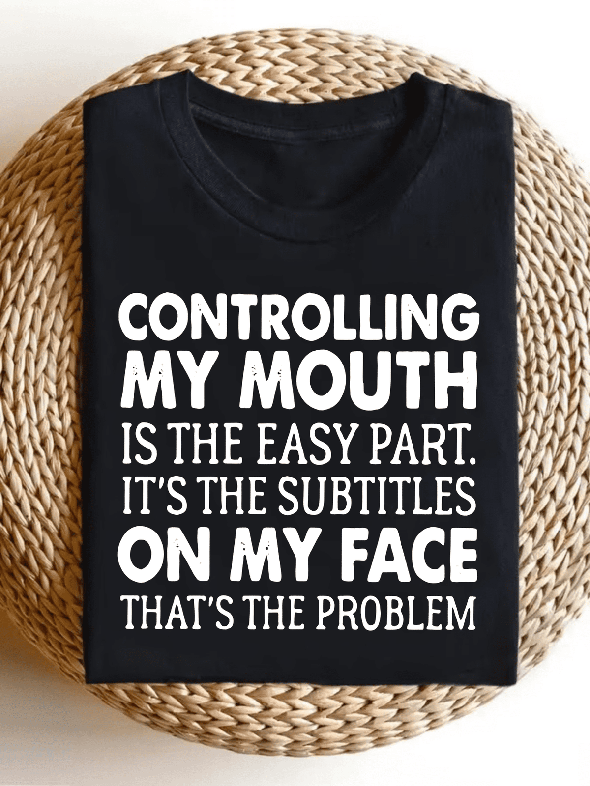 Women’s Controlling My Mouth Is The Easy Part Funny Sarcastic Graphic Short Sleeve T-Shirt, Humor Quote Crew Neck Casual Novelty Top