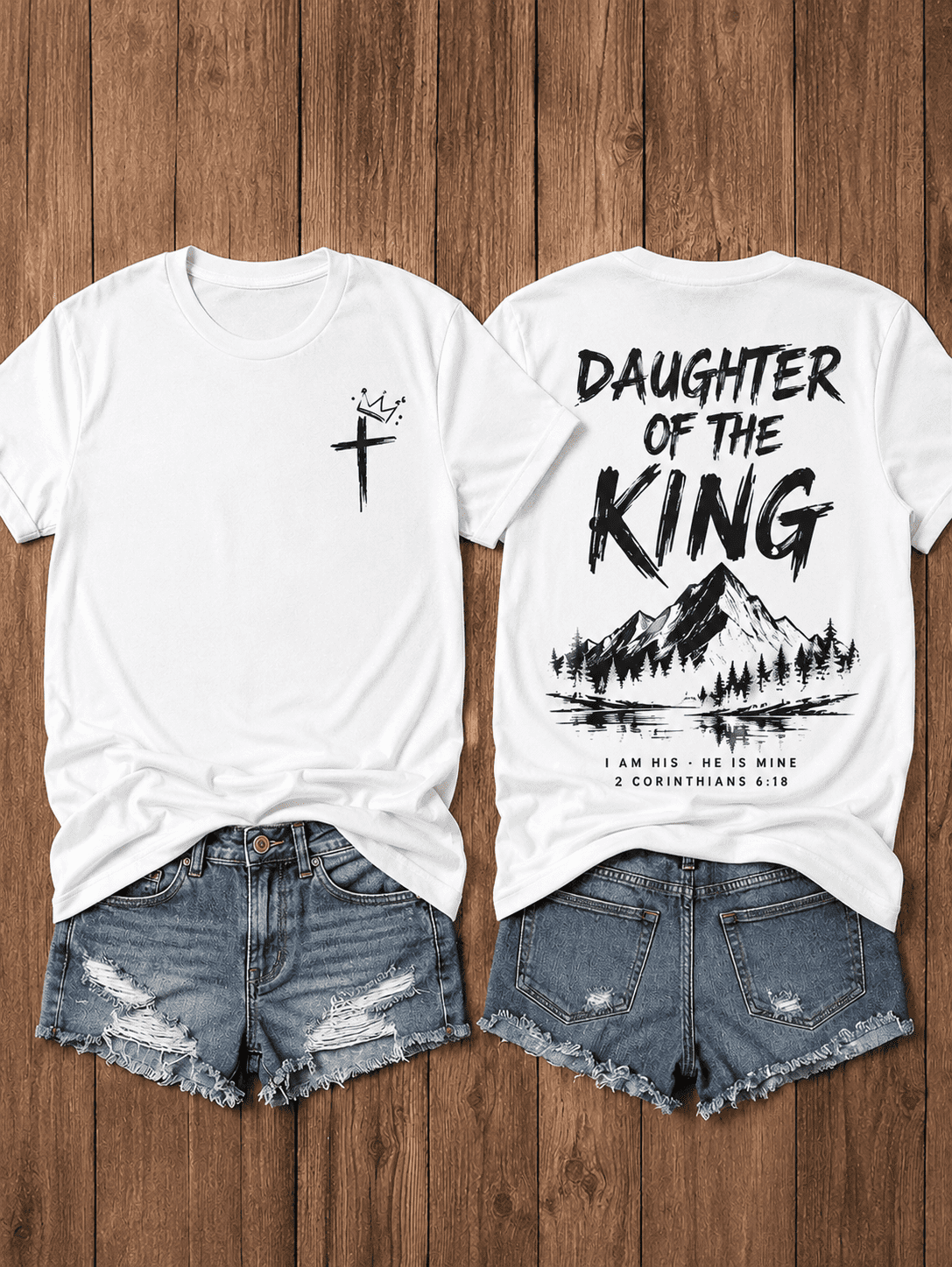 Women's Daughter of the King Christian T-Shirt, Faith Graphic Cross Bible Verse Short Sleeve Crew Neck Casual Summer Tee Gift for Women