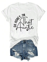Women's Funny Aunt Graphic T-Shirt, Cute Family Quote Print Crew Neck Short Sleeve Casual Cotton Tee, Gift for Aunt, Mother's Day Family Shirt