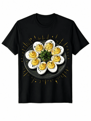 Women’s Funny Deviled Eggs Graphic T-Shirt, Cute Food Print Casual Summer Crewneck Tee