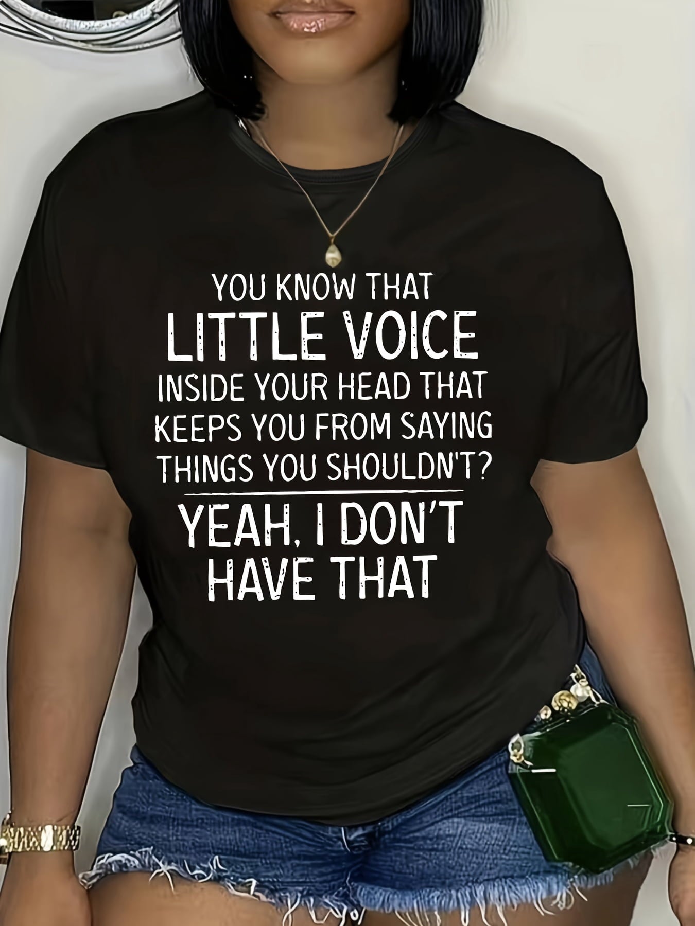 Women's Funny Graphic T-Shirt You Know That Little Voice Inside Your Head Quote Casual Short Sleeve Crew Neck Humor Tee
