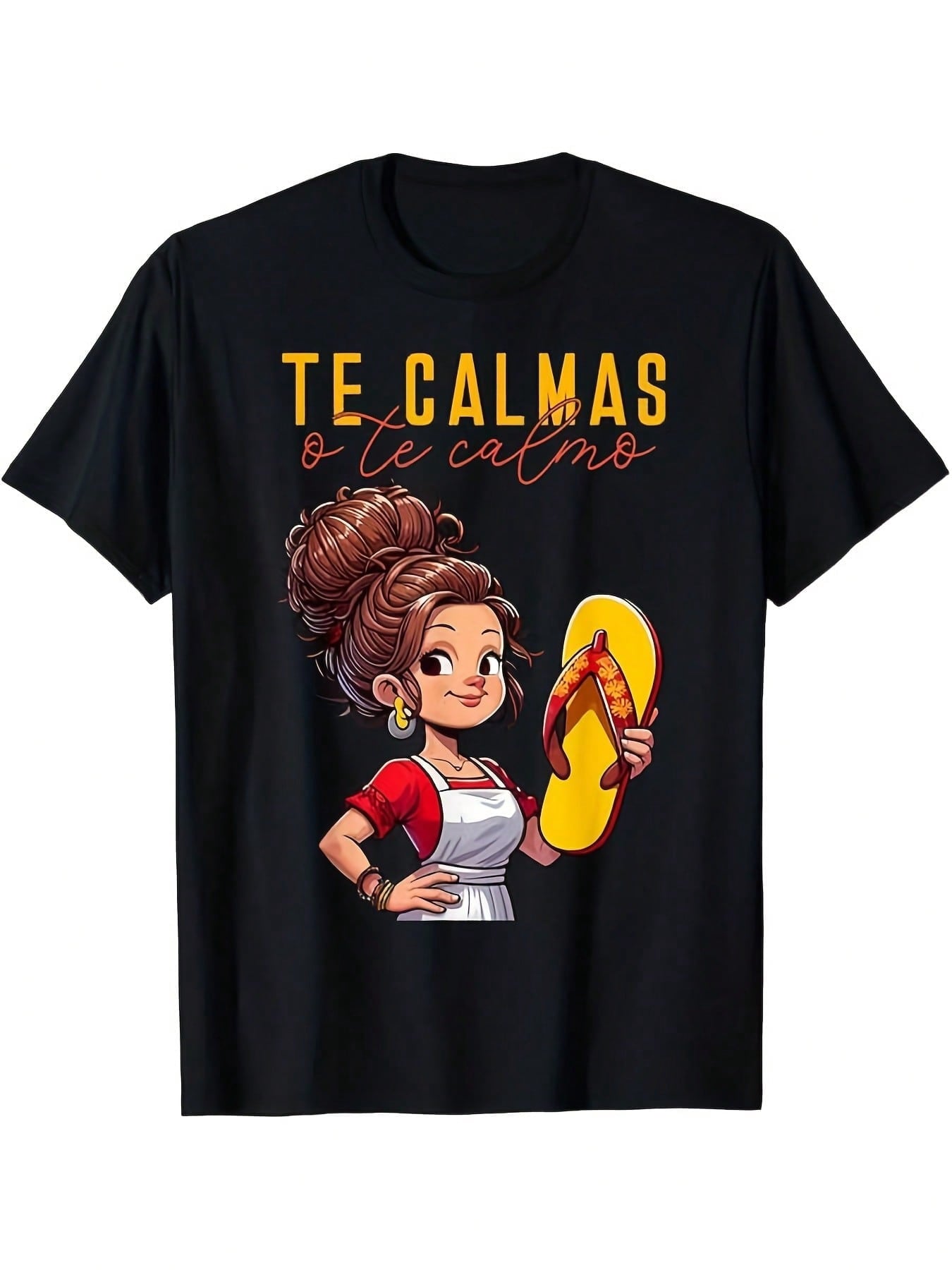 Women's Funny Spanish Graphic T-Shirt, Te Calmas O Te Calmo Quote Print Short Sleeve Crew Neck Casual Tee, Latina Mom Humor Shirt, Mexican Culture Gift Top