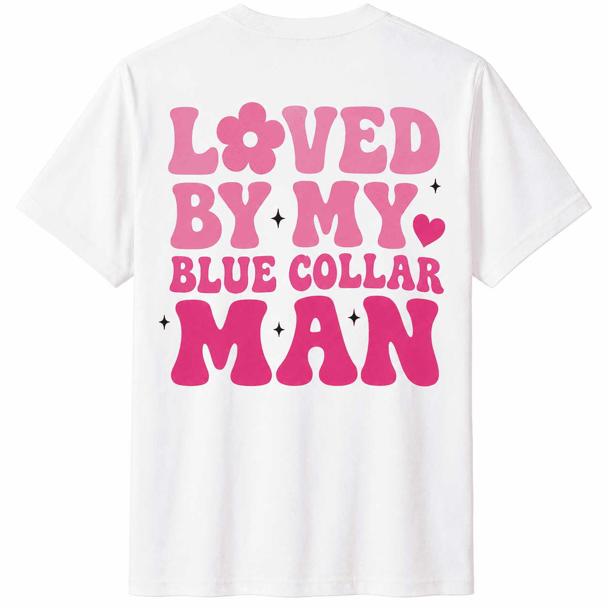Women's Graphic T-Shirt Loved By My Blue Collar Man, Retro Pink Letter Print Tee, Cute Wife Gift Shirt, Casual Summer Top