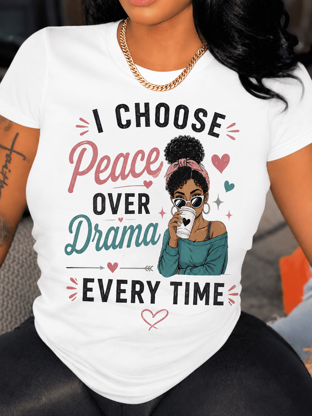 Women's I Choose Peace Over Drama Graphic T-Shirt Inspirational Quote Short Sleeve Crew Neck Casual Summer Tee