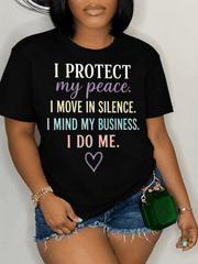 Women's I Protect My Peace Graphic T-Shirt, Inspirational Self-Care and Empowerment Quote Casual Short Sleeve Tee, Positive Mindset Shirt