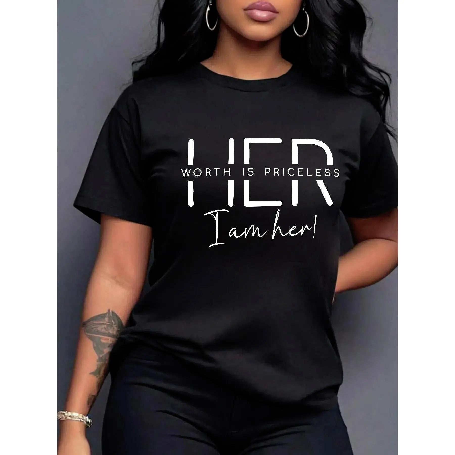 Women's Letter Print Round Neck Tee, Casual Short Sleeve Crew Neck T-Shirt for Summer, Fashion Women's Top for Daily Wear, Womenswear