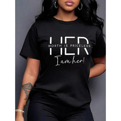 Women's Letter Print Round Neck Tee, Casual Short Sleeve Crew Neck T-Shirt for Summer, Fashion Women's Top for Daily Wear, Womenswear