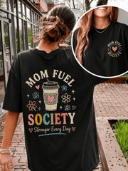 Women's Mom Fuel Society Graphic T-Shirt Coffee Lover Short Sleeve Crew Neck Casual Summer Tee Gift for Moms