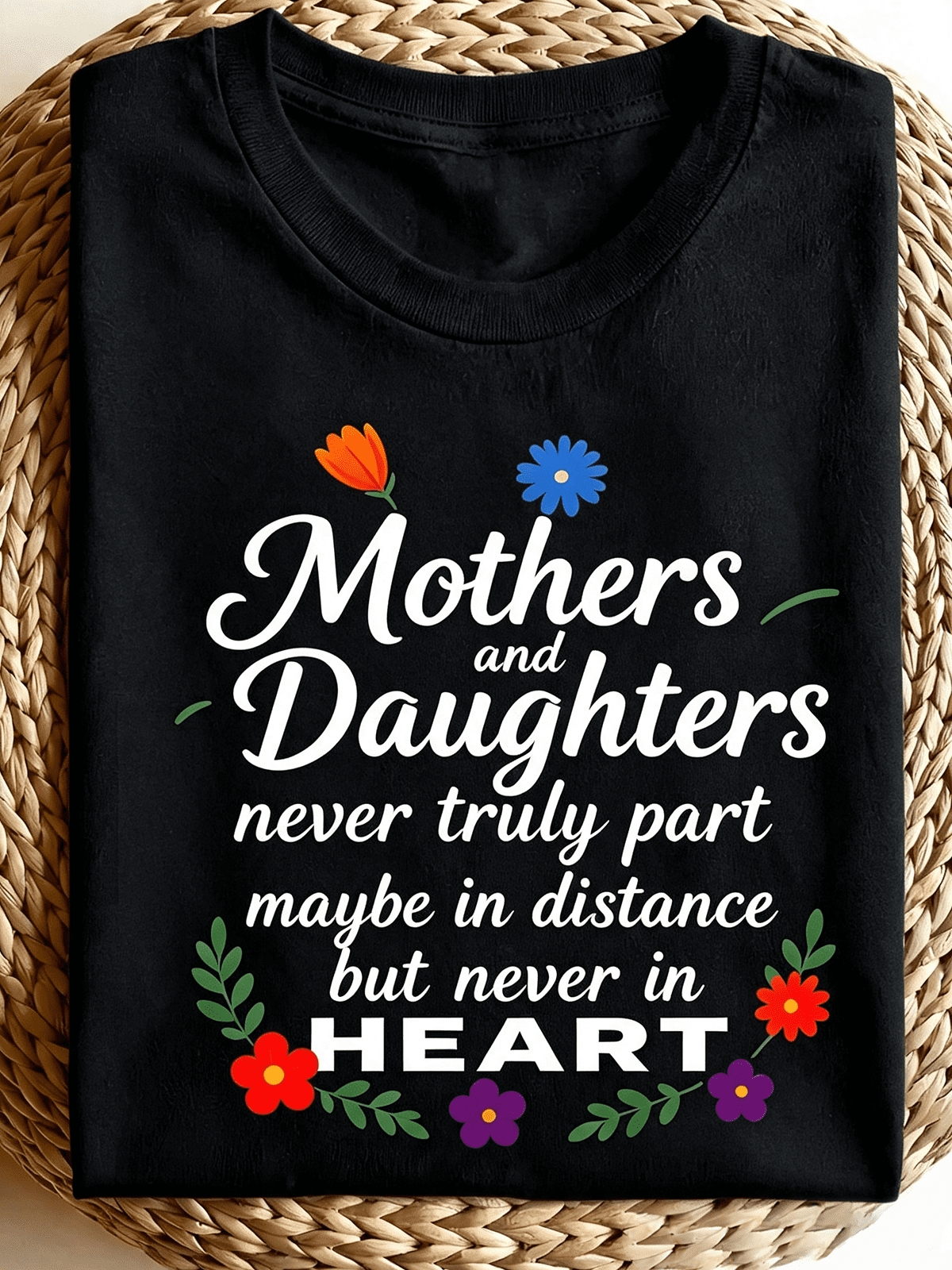 Women’s Mothers And Daughters Never Truly Part Floral Graphic Short Sleeve T-Shirt, Mother Daughter Matching Crew Neck Casual Gift Top