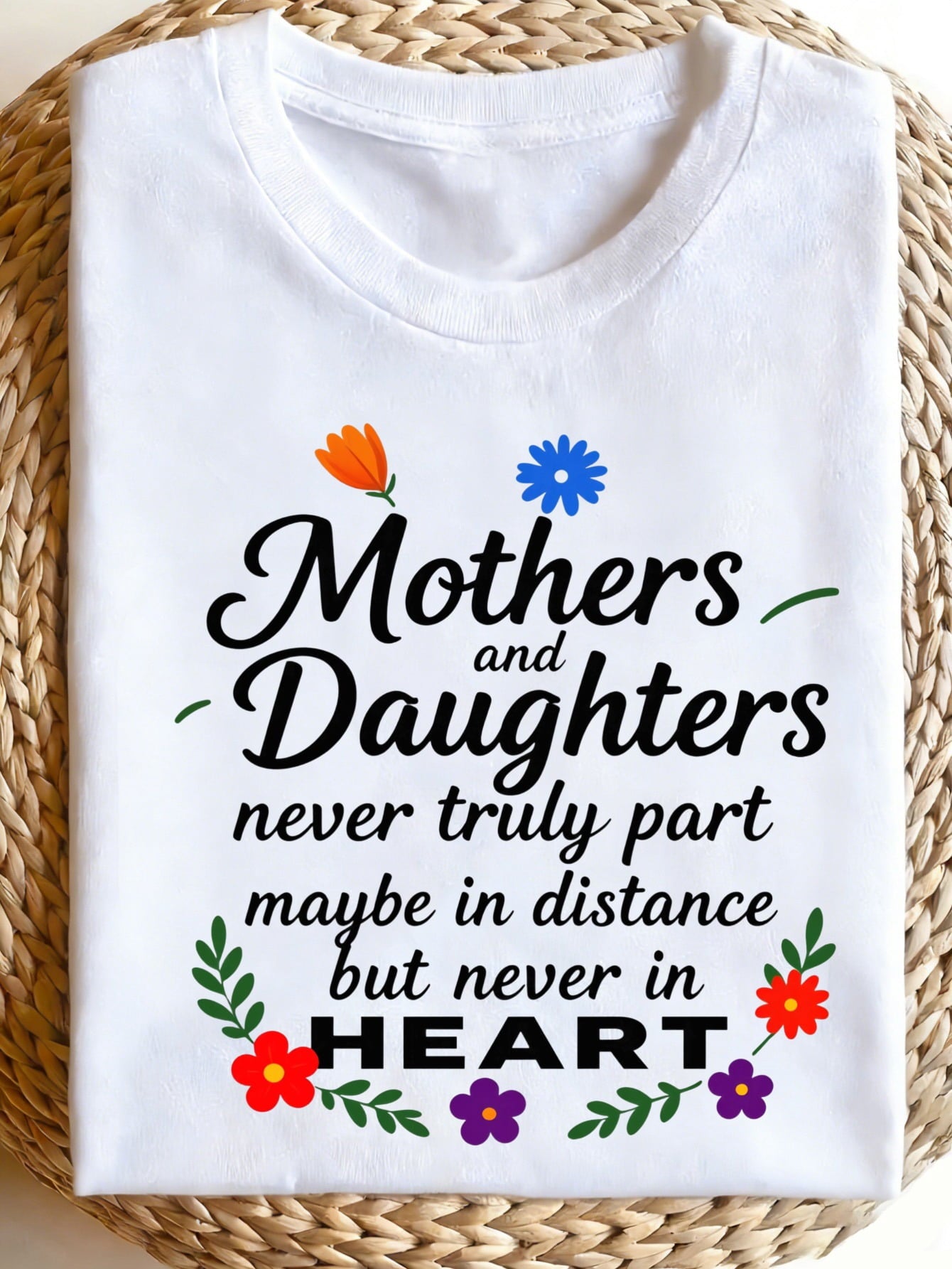 Women’s Mothers And Daughters Never Truly Part Floral Graphic Short Sleeve T-Shirt, Mother Daughter Matching Crew Neck Casual Gift Top