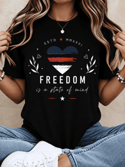 Women's Patriotic Freedom Graphic T-Shirt Heart Print Casual Short Sleeve Crew Neck Tee