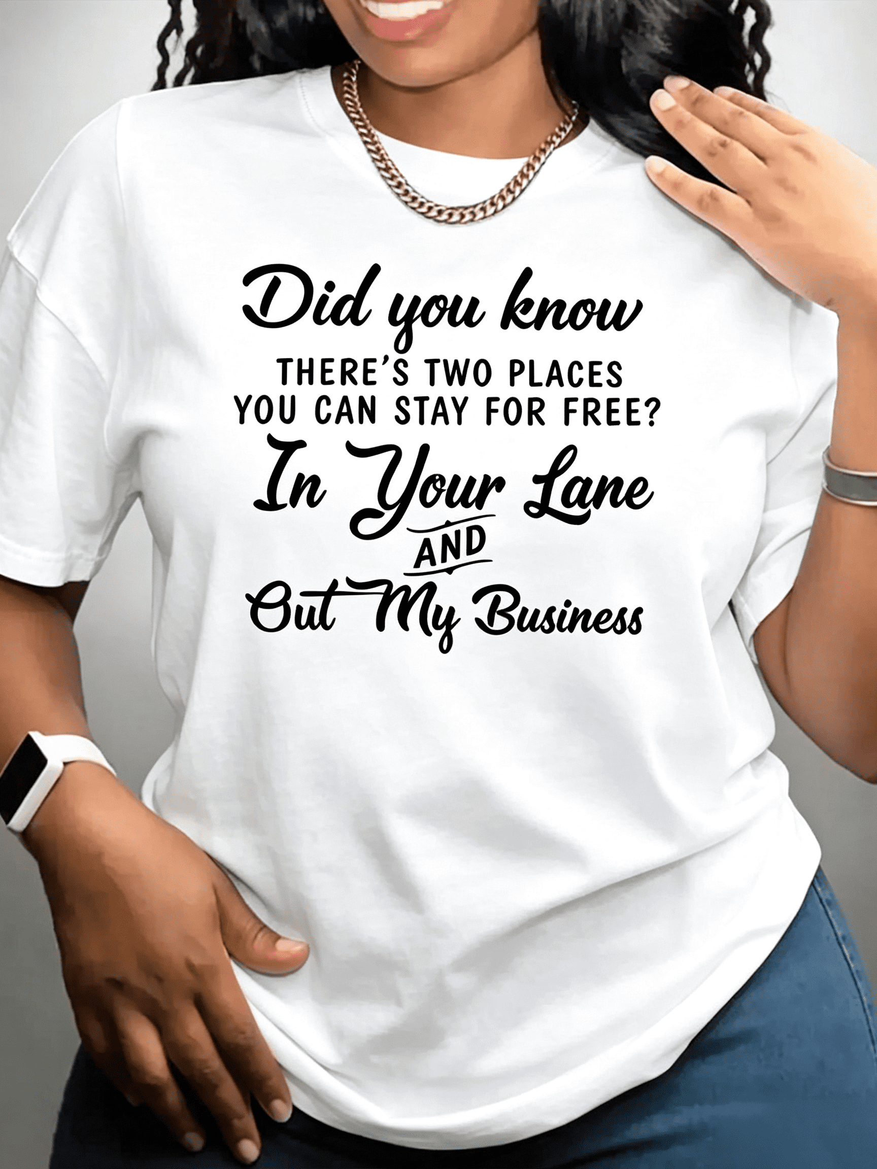 Women's Sassy Funny Quote Graphic T‑Shirt, In Your Lane Out My Business Retro Script Short Sleeve Crew Neck Tee