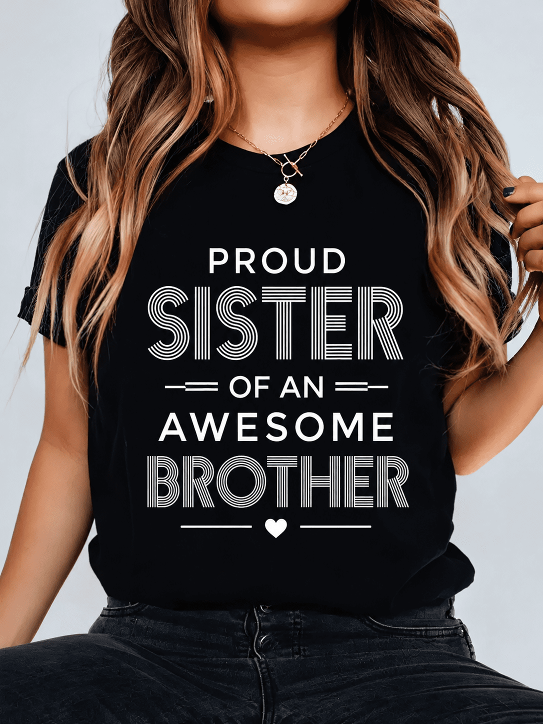 Women's Sister Graphic T-Shirt, Family Inspired Letter Print Crew Neck Short Sleeve Casual Tee, Gift for Sisters