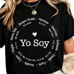 Women's Spanish Christian T Shirt, YO SOY Faith Graphic Tee, Inspirational Bible Verse Shirt, Religious Quote Short Sleeve Cotton Top