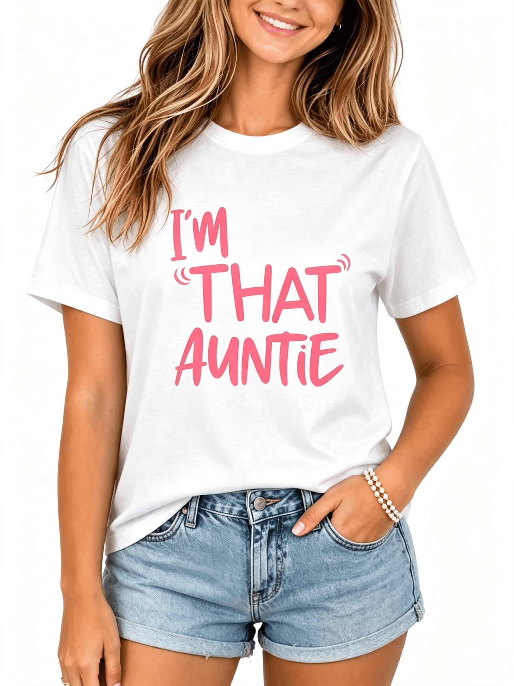 Women's Summer 100% Cotton Oversized "I'M THAT AUNTIE" Letter Print Short Sleeve T-Shirt