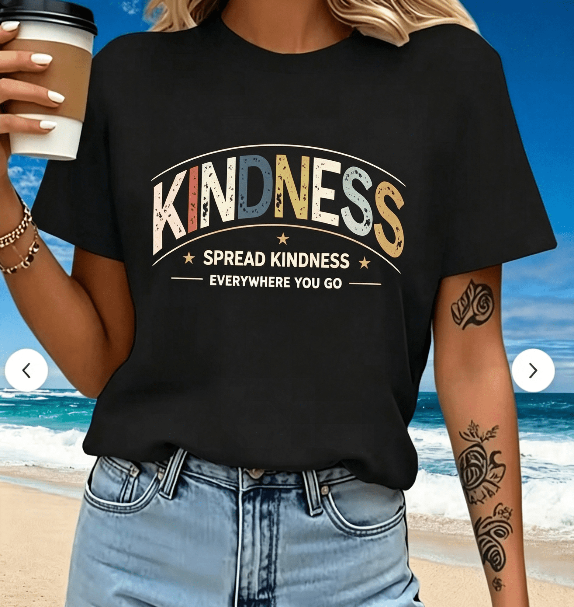 Women's Summer Fashion Graphic Tee Kindness Inspirational Casual Crew Neck Tee Retro College Style Shirt