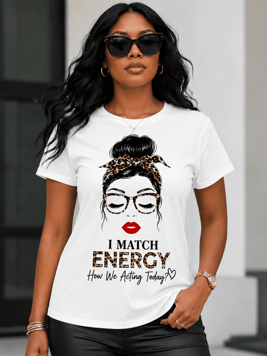 Women's Trendy Graphic Tee I Match Energy Printed Casual Short Sleeve Crewneck T-Shirt Summer Fashion Top
