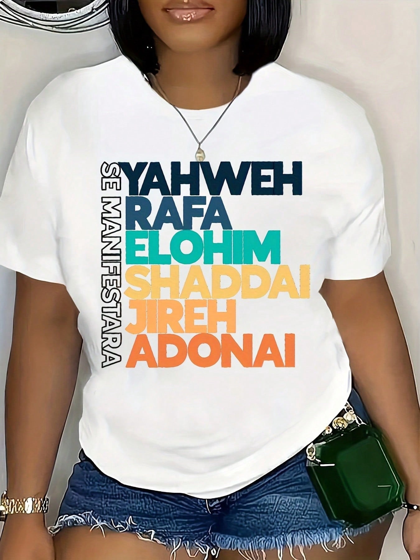 Women's Yahweh Rafa Elohim Shaddai Jireh Adonai Christian Faith Graphic Short Sleeve T-Shirt