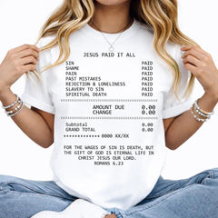 JESUS PAID IT ALL Graphic Print Tee - Soft, Breathable, Casual Short Sleeve T-Shirt for Unisex - Perfect for Summer, Outdoor Activities, and Faith-Based Events