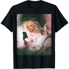 Funny Creepy Doll Face Meme T-Shirt - Smoking Sarcastic Humor Graphic Tee, Unisex Adult Casual Top