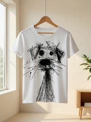 Women's Casual Everyday T-Shirt Black Dog Sketch Summer Tee for Pet Lovers Graphic Top, Comfort Seekers